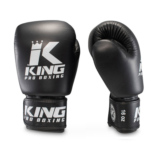 King Pro Boxing BGVL-3 Leren Bokshandschoenen + SGL-7 Scheenbeschermers Set Zwart + Gratis Bitje