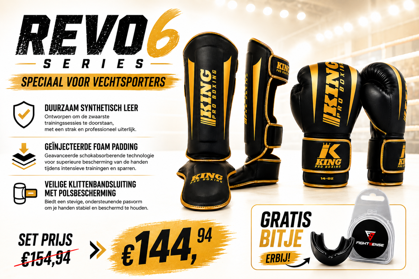 King Pro Boxing REVO 6 Fight Set zwart goud