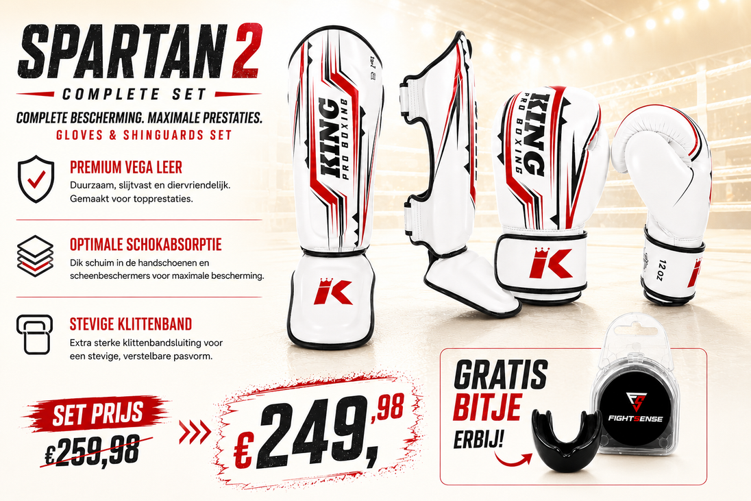 King Pro Boxing Spartan 2 Set Wit/Rood + Gratis FightSense Bitje