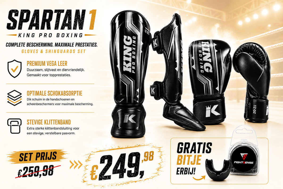 King Pro Boxing Spartan 1 Set Zwart/Grijs + Gratis Bitje
