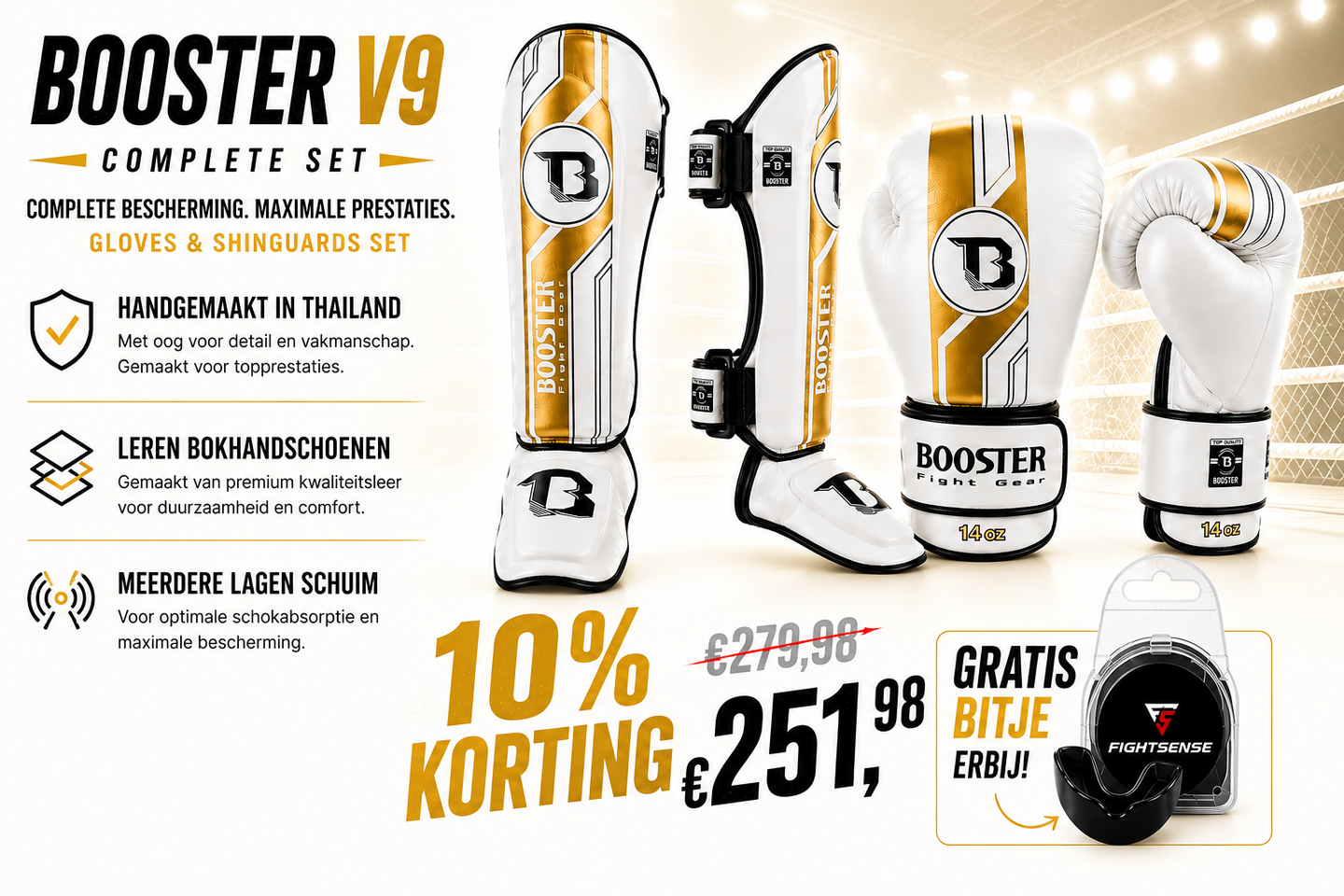 Booster Fight Gear V9 Fight Set wit goud