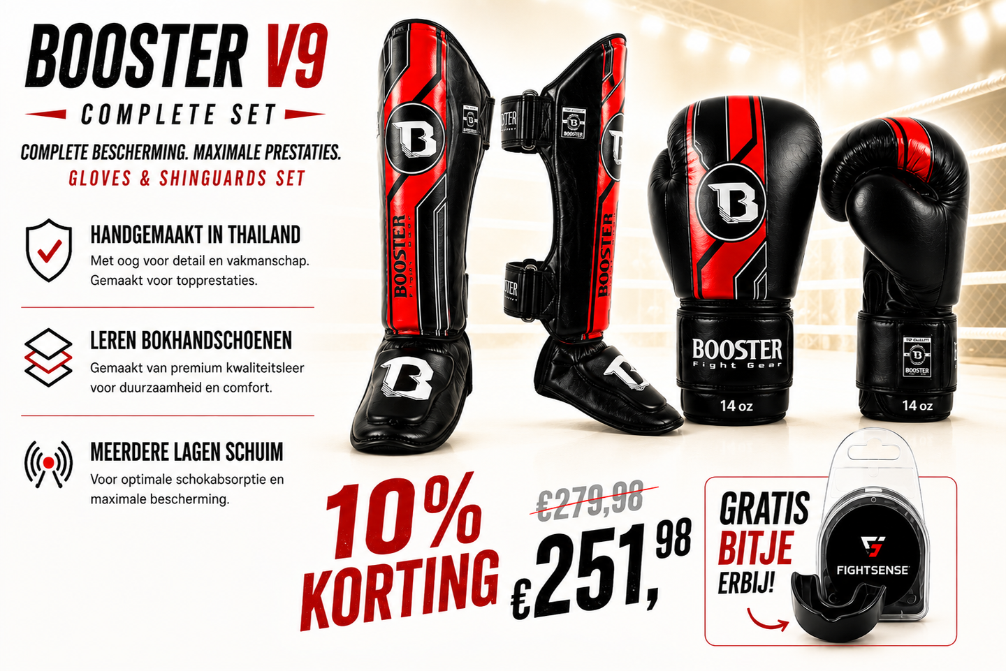Booster Fight Gear V9 Fight Set zwart rood