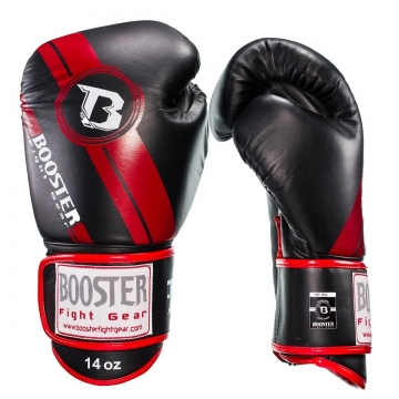 Booster Fight Gear V3: Zwart-Rode Lederen Bokshandschoenen