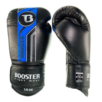 Booster Fight Gear V9: Zwart-Blauw Lederen Bokshandschoenen.