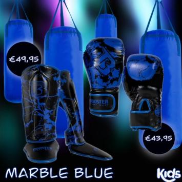 Booster fightgear-marble-blauw-zwart-fightset-bokshandschoenen-scheenbeschermers